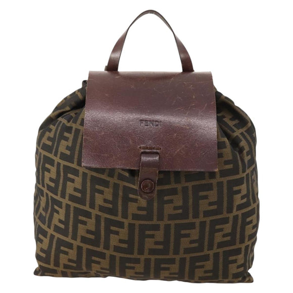FENDI Zucca Canvas Rugzak Bruin Zwart Auth bs33678