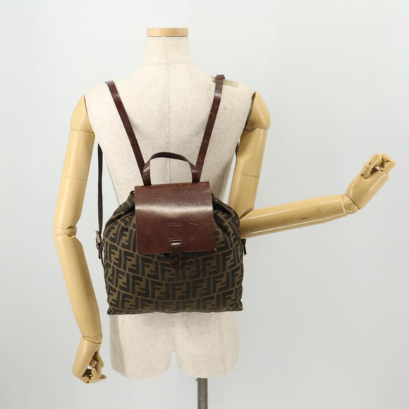 FENDI Zucca Canvas Rugzak Bruin Zwart Auth bs33678
