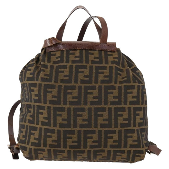 FENDI Zucca Canvas Rugzak Bruin Zwart Auth bs33678