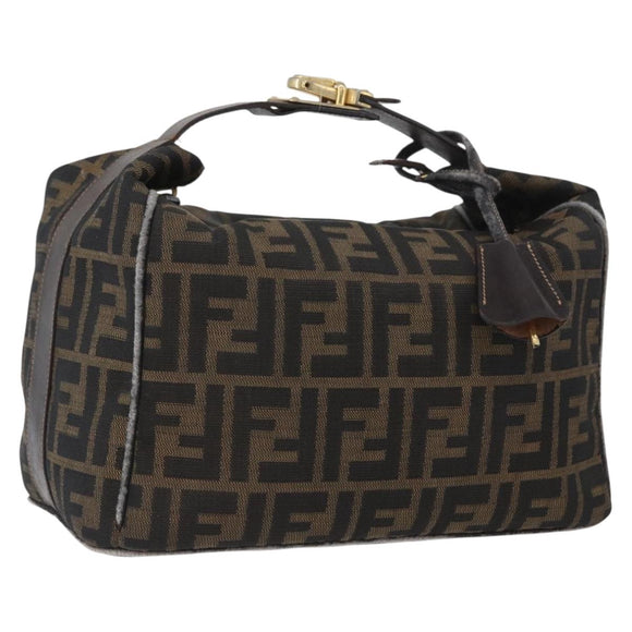 FENDI Zucca Canvas Handtas Zwart Bruin Auth bs33679