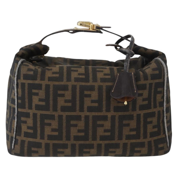 FENDI Zucca Canvas Hand Bag Black Brown Auth bs33679