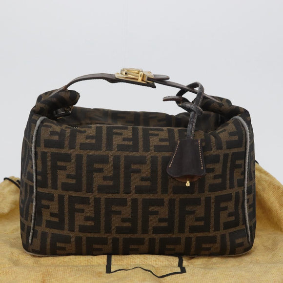 FENDI Zucca Canvas Handtas Zwart Bruin Auth bs33679