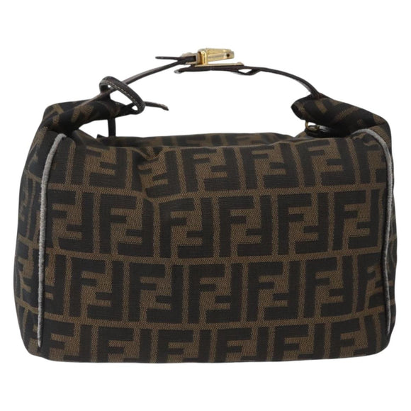 FENDI Zucca Canvas Hand Bag Black Brown Auth bs33679