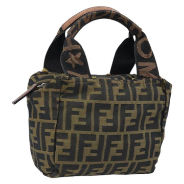 FENDI Zucca Canvas Hand Bag Black Brown Auth bs33680