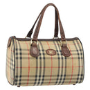 Burberrys Nova Check Hand Bag Canvas Beige Gold Auth bs33687-1