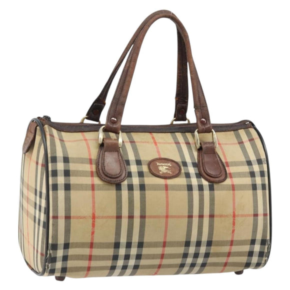 Burberrys Nova Check Hand Bag Canvas Beige Gold Auth bs33687