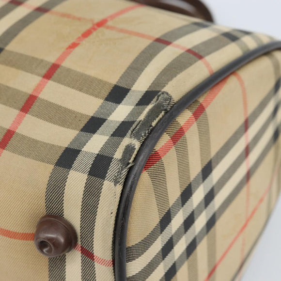 Burberrys Nova Check Hand Bag Canvas Beige Gold Auth bs33687