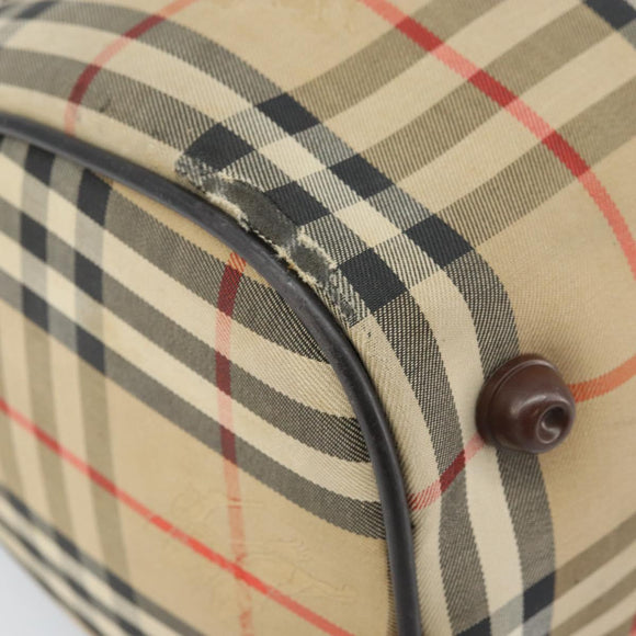 Burberrys Nova Check Hand Bag Canvas Beige Gold Auth bs33687