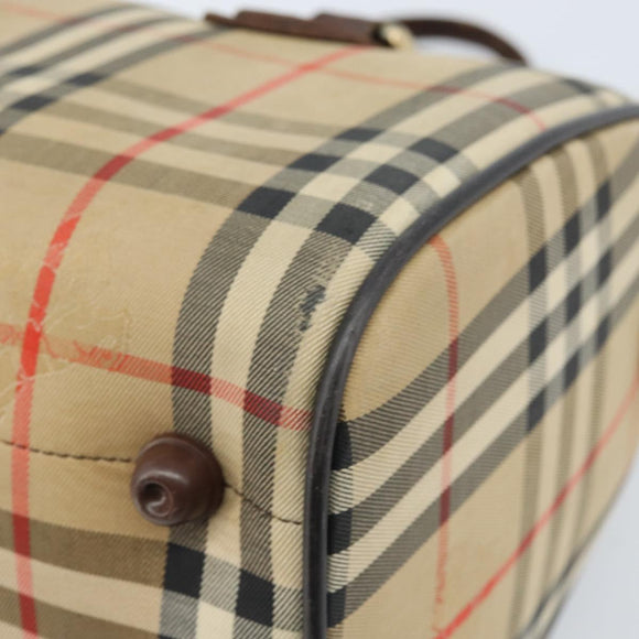 Burberrys Nova Check Hand Bag Canvas Beige Gold Auth bs33687