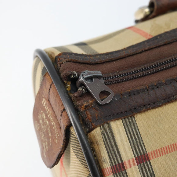 Burberrys Nova Check Hand Bag Canvas Beige Gold Auth bs33687