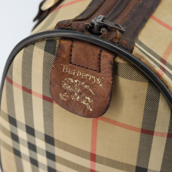 Burberrys Nova Check Hand Bag Canvas Beige Gold Auth bs33687