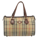 Burberrys Nova Check Hand Bag Canvas Beige Gold Auth bs33687-2