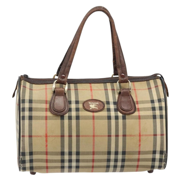 Burberrys Nova Check Hand Bag Canvas Beige Gold Auth bs33687