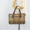 Burberrys Nova Check Hand Bag Canvas Beige Gold Auth bs33687-23