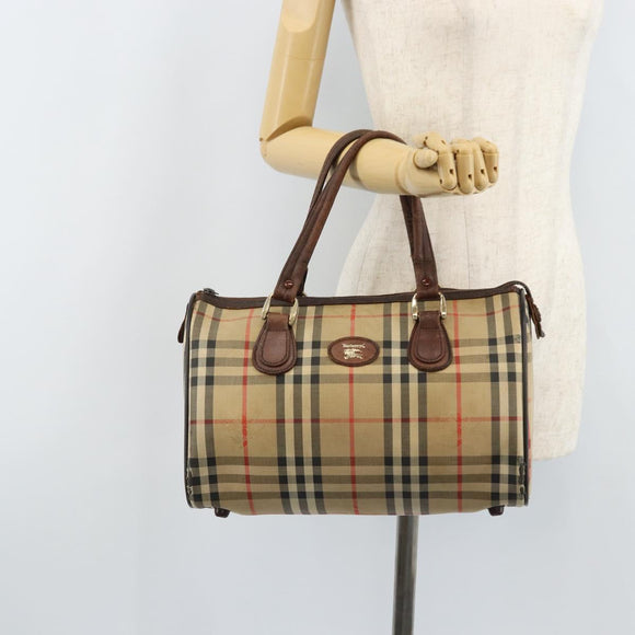 Burberrys Nova Check Hand Bag Canvas Beige Gold Auth bs33687