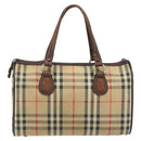 Burberrys Nova Check Hand Bag Canvas Beige Gold Auth bs33687-3