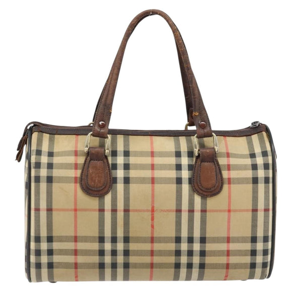 Burberrys Nova Check Hand Bag Canvas Beige Gold Auth bs33687