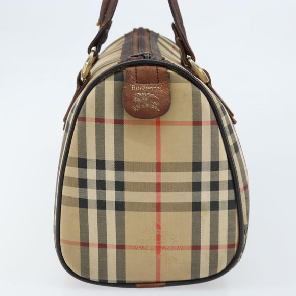 Burberrys Nova Check Hand Bag Canvas Beige Gold Auth bs33687