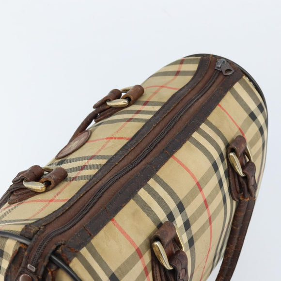 Burberrys Nova Check Hand Bag Canvas Beige Gold Auth bs33687