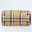 Burberrys Nova Check Hand Bag Canvas Beige Gold Auth bs33687-9