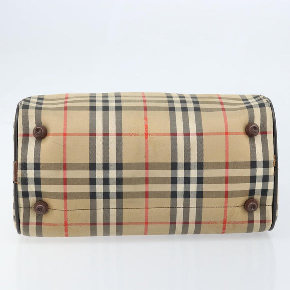 Burberrys Nova Check Hand Bag Canvas Beige Gold Auth bs33687