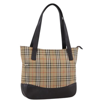 BURBERRY Nova Check Hand Bag Canvas Beige Gold Auth bs33688