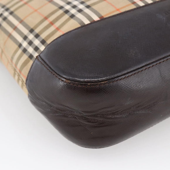 BURBERRY Nova Check Hand Bag Canvas Beige Gold Auth bs33688