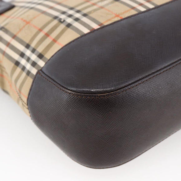 BURBERRY Nova Check Hand Bag Canvas Beige Gold Auth bs33688