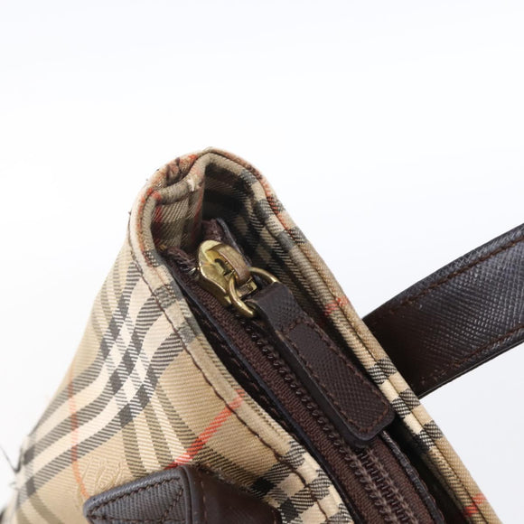 BURBERRY Nova Check Hand Bag Canvas Beige Gold Auth bs33688