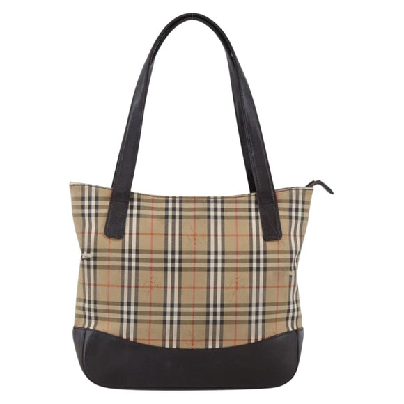 BURBERRY Nova Check Hand Bag Canvas Beige Gold Auth bs33688
