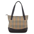 BURBERRY Nova Check Hand Bag Canvas Beige Gold Auth bs33688-2