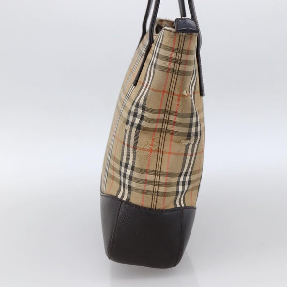 BURBERRY Nova Check Hand Bag Canvas Beige Gold Auth bs33688