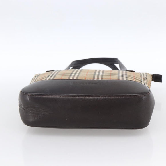 BURBERRY Nova Check Hand Bag Canvas Beige Gold Auth bs33688