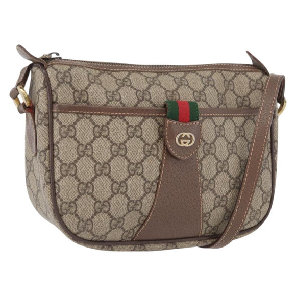 GUCCI GG Supreme Web Sherry Line Bag PVC Beige Gold 001 754 6177 Auth bs33691