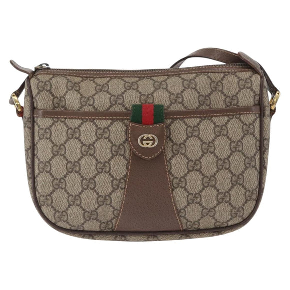 GUCCI GG Supreme Web Sherry Line Bag PVC Beige Gold 001 754 6177 Auth bs33691