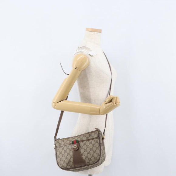 GUCCI GG Supreme Web Sherry Line Bag PVC Beige Gold 001 754 6177 Auth bs33691