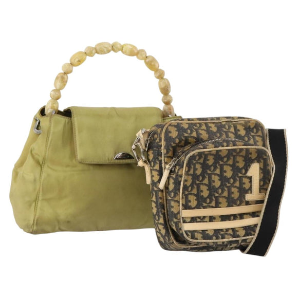 Christian Dior Trotter Canvas Hand Bag Nylon 2 Set Green Navy Auth bs33699