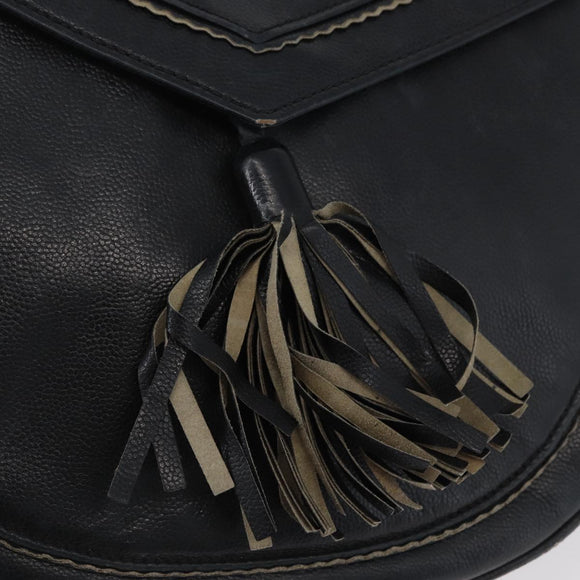 SAINT LAURENT Shoulder Bag Leather Black Silver Auth bs33702