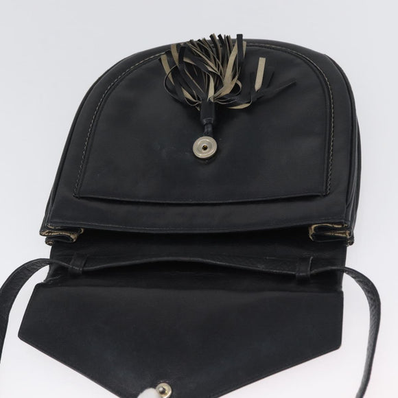 SAINT LAURENT Shoulder Bag Leather Black Silver Auth bs33702