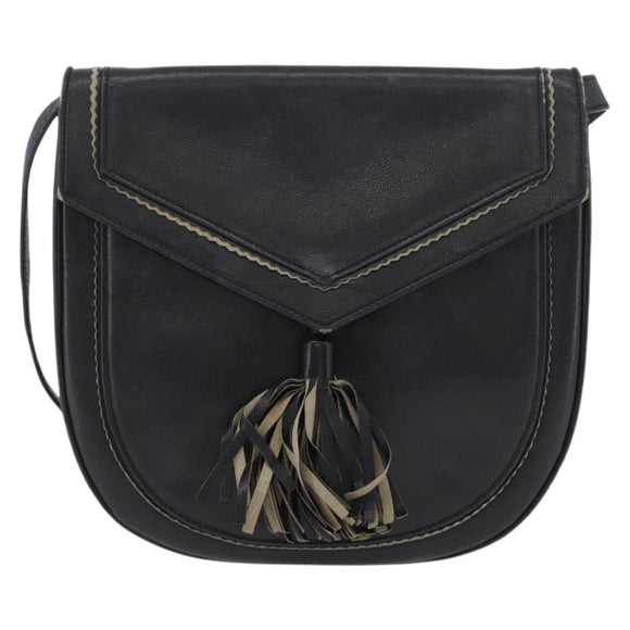 SAINT LAURENT Shoulder Bag Leather Black Silver Auth bs33702