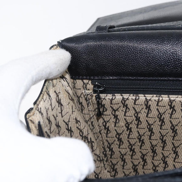 SAINT LAURENT Shoulder Bag Leather Black Silver Auth bs33702