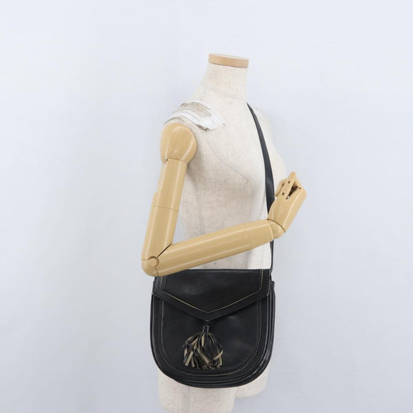 SAINT LAURENT Shoulder Bag Leather Black Silver Auth bs33702