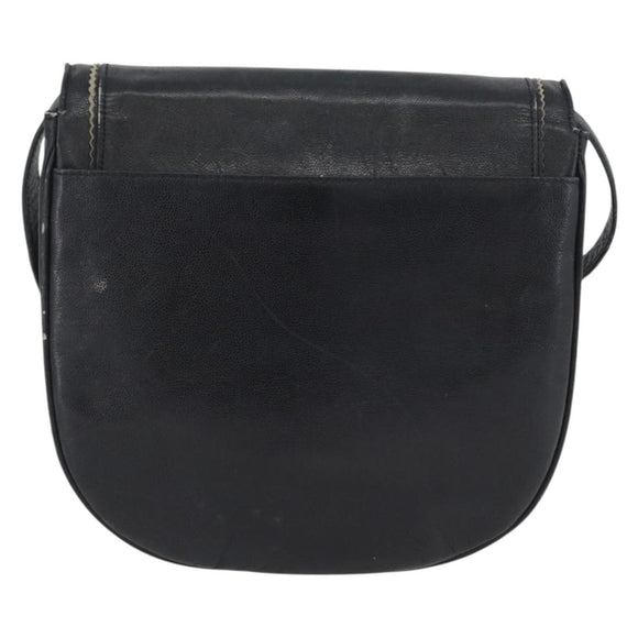 SAINT LAURENT Shoulder Bag Leather Black Silver Auth bs33702