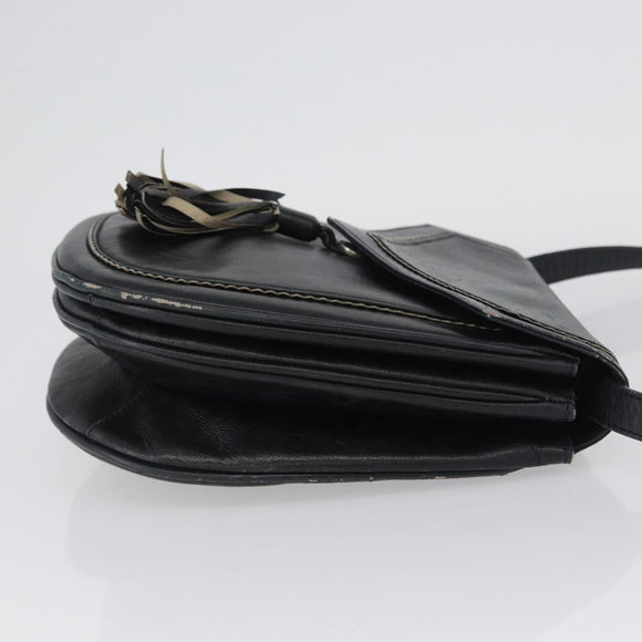 SAINT LAURENT Shoulder Bag Leather Black Silver Auth bs33702