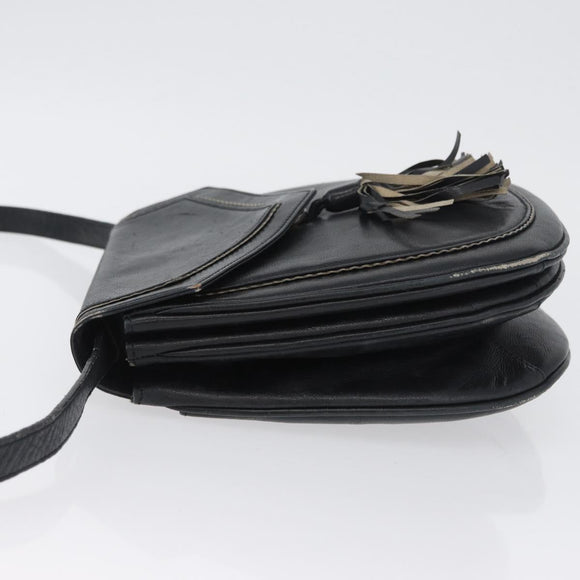 SAINT LAURENT Shoulder Bag Leather Black Silver Auth bs33702