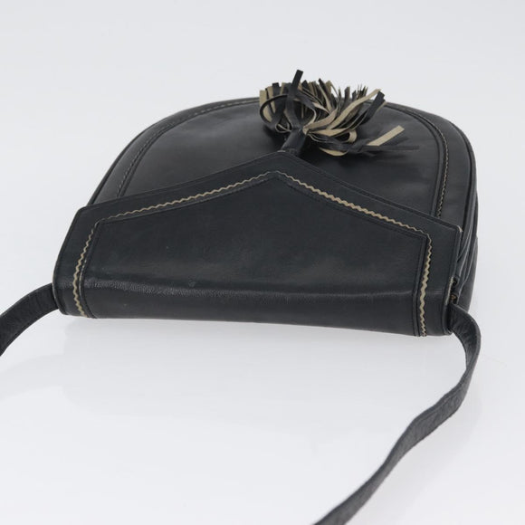 SAINT LAURENT Shoulder Bag Leather Black Silver Auth bs33702