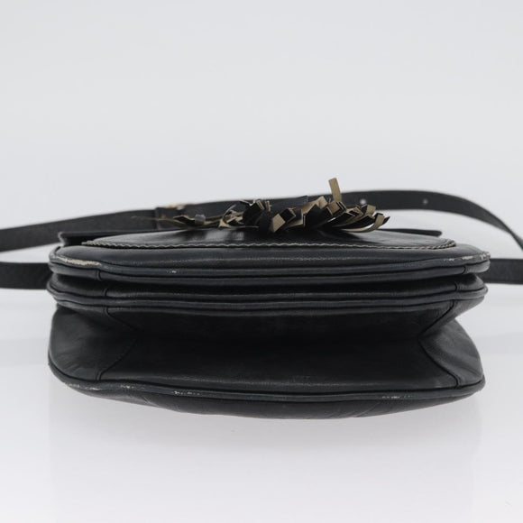 SAINT LAURENT Shoulder Bag Leather Black Silver Auth bs33702