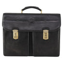 VERSACE Business Bag Leather Black Gold Auth bs33703-13