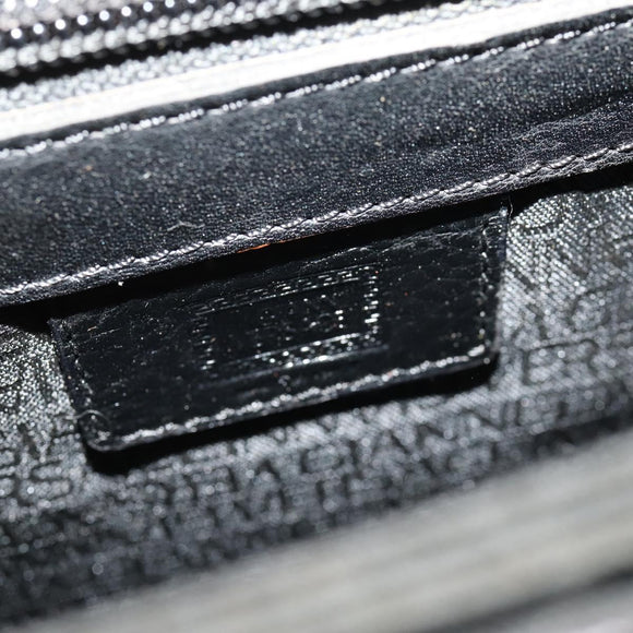 VERSACE Business Bag Leather Black Gold Auth bs33703
