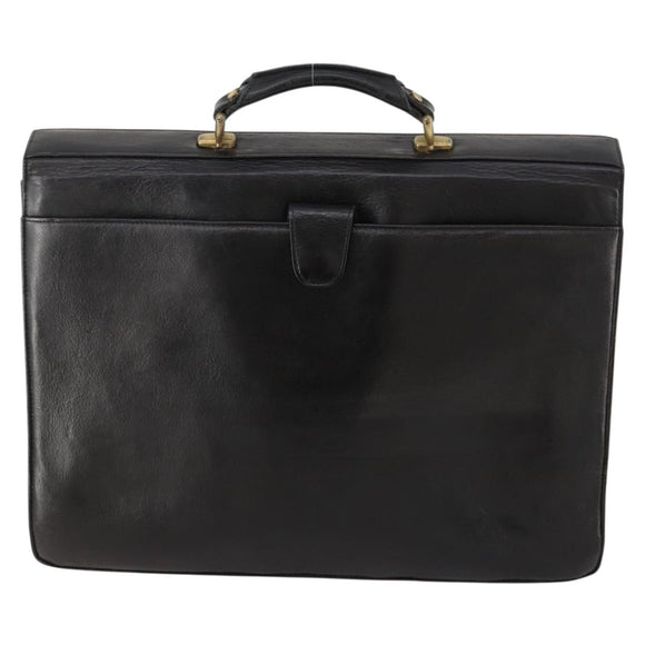 VERSACE Business Bag Leather Black Gold Auth bs33703
